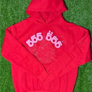 Red and pink Sp5der hoodie size Medium